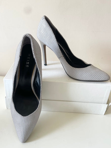 REISS GREY & WHITE CHECK DESIGN LEATHER HEELS SIZE 6/39