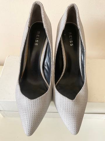 REISS GREY & WHITE CHECK DESIGN LEATHER HEELS SIZE 6/39