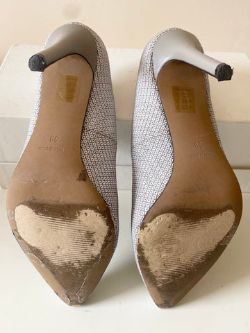 REISS GREY & WHITE CHECK DESIGN LEATHER HEELS SIZE 6/39