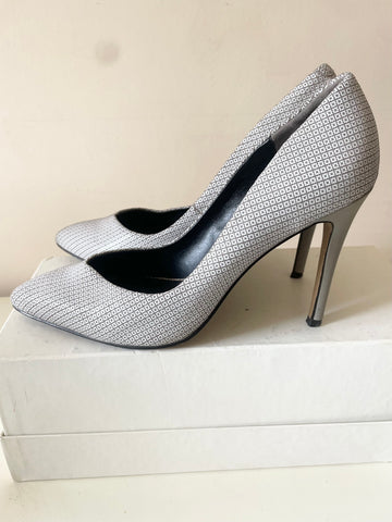 REISS GREY & WHITE CHECK DESIGN LEATHER HEELS SIZE 6/39