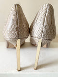 DUNE BEIGE & GOLD SNAKESKIN PRINT LEATHER HEELS SIZE 5/38