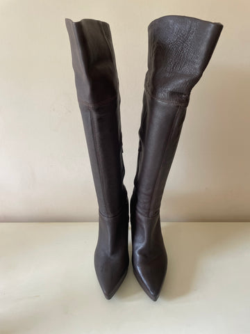 BERTIE DARK BROWN LEATHER KNEE LENGTH HIGH HEEL BOOTS SIZE 6/39