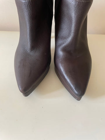 BERTIE DARK BROWN LEATHER KNEE LENGTH HIGH HEEL BOOTS SIZE 6/39