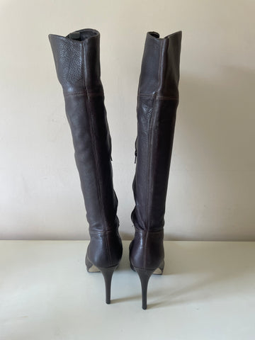 BERTIE DARK BROWN LEATHER KNEE LENGTH HIGH HEEL BOOTS SIZE 6/39