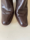 EPISODE DARK BROWN LEATHER BUCKLE TRIM KNEE LENGTH HEELED BOOTS SIZE 5/38