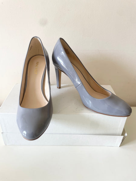 NINE WEST GREY PATENT HEELED COURT SHOES SIZE 5/38