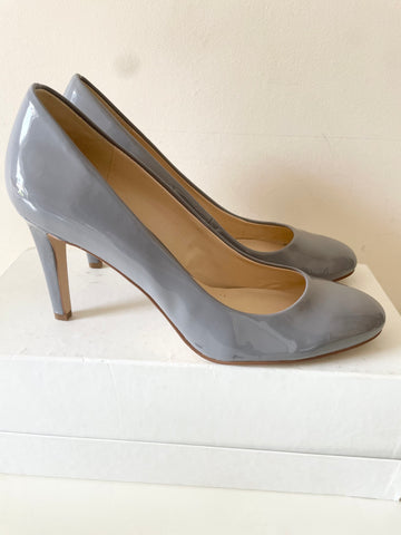 NINE WEST GREY PATENT HEELED COURT SHOES SIZE 5/38