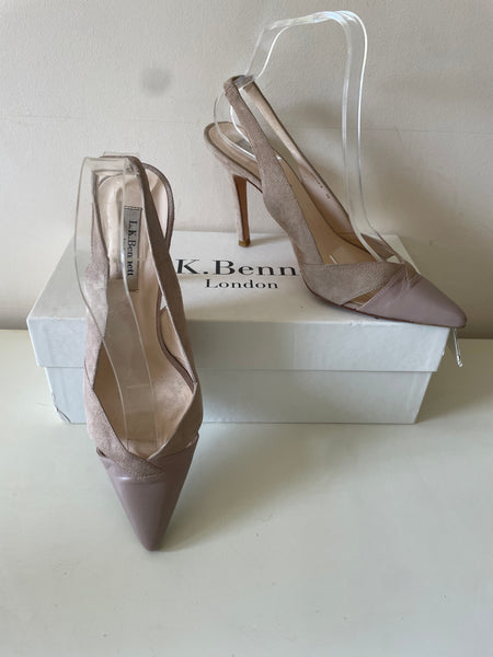 LK BENNETT BEIGE SUEDE & LEATHER SLINGBACK HEELS SIZE 5/38