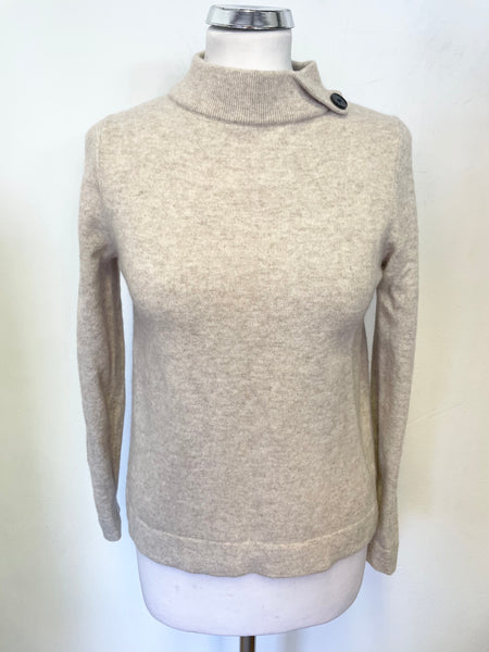 UNBRANDED 100% CASHMERE OATMEAL/ BEIGE BUTTON NECK LONG SLEEVED JUMPER SIZE S