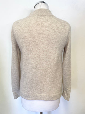 UNBRANDED 100% CASHMERE OATMEAL/ BEIGE BUTTON NECK LONG SLEEVED JUMPER SIZE S