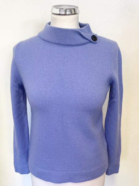 UNBRANDED 100% CASHMERE LILAC BUTTON NECK LONG SLEEVED JUMPER SIZE S