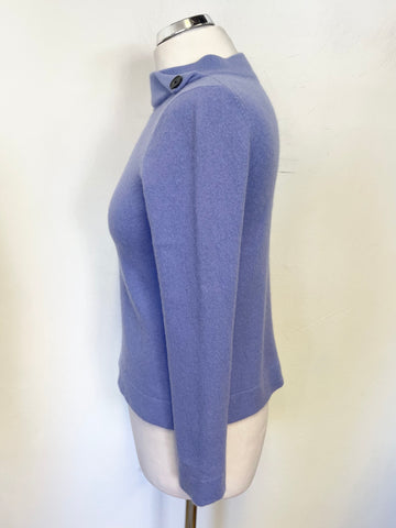 UNBRANDED 100% CASHMERE LILAC BUTTON NECK LONG SLEEVED JUMPER SIZE S