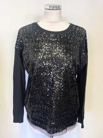 WHISTLES BLACK SEQUIN FRONT LONG SLEEVED JUMPER SIZE 14