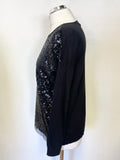 WHISTLES BLACK SEQUIN FRONT LONG SLEEVED JUMPER SIZE 14