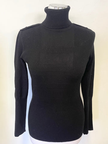 KAREN MILLEN BLACK RIB PATTERNED POLO NECK LONG SLEEVED JUMPER SIZE 4 UK 14