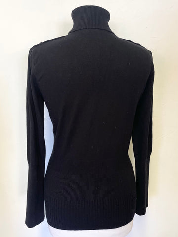 KAREN MILLEN BLACK RIB PATTERNED POLO NECK LONG SLEEVED JUMPER SIZE 4 UK 14