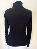 KAREN MILLEN BLACK POLO NECK SILVER BUTTON TRIM LONG SLEEVED JUMPER SIZE 3 UK 12/14