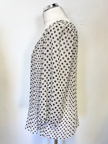 PHASE EIGHT CREAM & BLACK SPOT KNIFE PLEATED BODICE 3/4 SLEEVED TOP SIZE 12