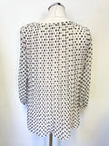 PHASE EIGHT CREAM & BLACK SPOT KNIFE PLEATED BODICE 3/4 SLEEVED TOP SIZE 12