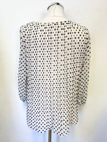 PHASE EIGHT CREAM & BLACK SPOT KNIFE PLEATED BODICE 3/4 SLEEVED TOP SIZE 12