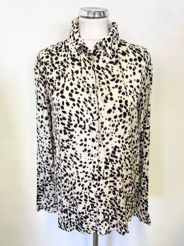 MASSIMO DUTTI CREAM & BLACK PRINT COLLARED LONG SLEEVED SHIRT SIZE 42 UK 14