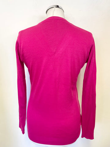 TOMMY HILFIGER PINK V NECK LONG SLEEVED JUMPER  SIZE M