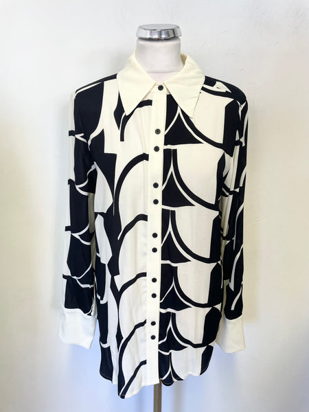 MINT VELVET BLACK & IVORY PRINT LONG SLEEVED BLOUSE SIZE L