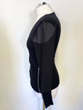 KAREN MILLEN BLACK WRAP ACROSS FRONT ZIP TRIMMED LONG SHEER SLEEVED TOP  SIZE 8