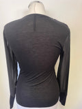 KAREN MILLEN BLACK WRAP ACROSS FRONT ZIP TRIMMED LONG SHEER SLEEVED TOP  SIZE 8