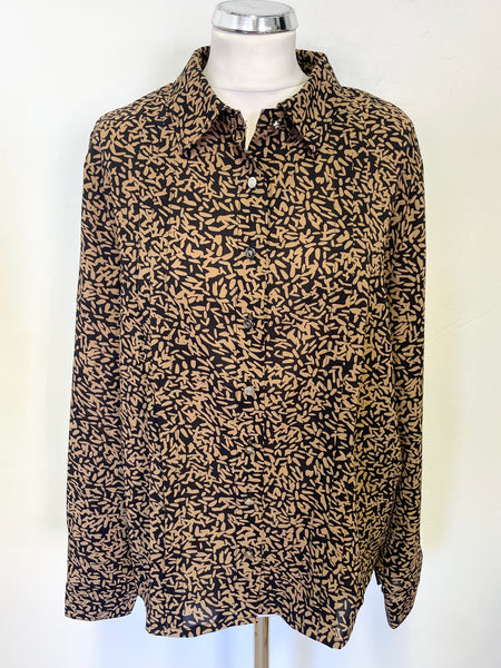 MARBLE BLACK & TAN PRINT LONG SLEEVED BLOUSE SIZE 3 / L