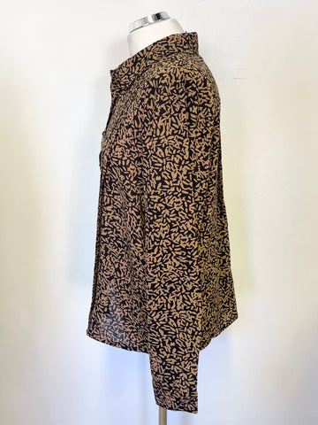 MARBLE BLACK & TAN PRINT LONG SLEEVED BLOUSE SIZE 3 / L