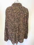 MARBLE BLACK & TAN PRINT LONG SLEEVED BLOUSE SIZE 3 / L