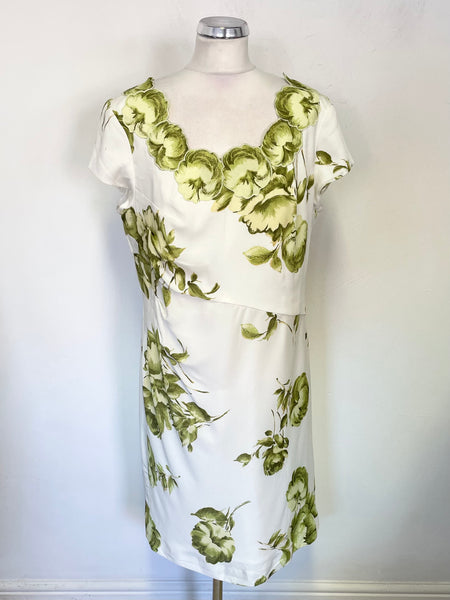 MINUET PETITE IVORY & GREEN FLORAL PRINT CAP SLEEVE SHIFT DRESS SIZE 18