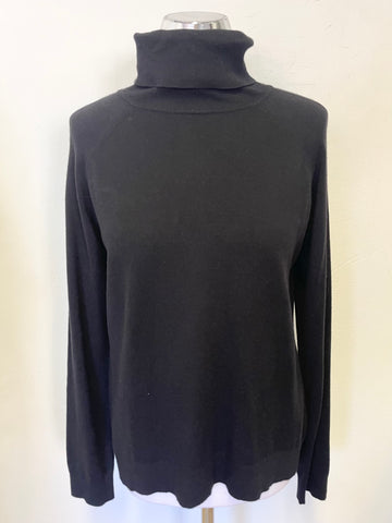 KAREN MILLEN BLACK POLO NECK LONG SLEEVE CONTRAST REAR PANEL JUMPER SIZE 3 UK 12/14