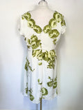 MINUET PETITE IVORY & GREEN FLORAL PRINT CAP SLEEVE SHIFT DRESS SIZE 18