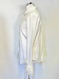 MINT BY MINT VELVET WHITE COLLARED LONG SLEEVE OSTRICH FEATHER TRIM CUFF SHIRT SIZE 14