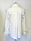 MINT BY MINT VELVET WHITE COLLARED LONG SLEEVE OSTRICH FEATHER TRIM CUFF SHIRT SIZE 14