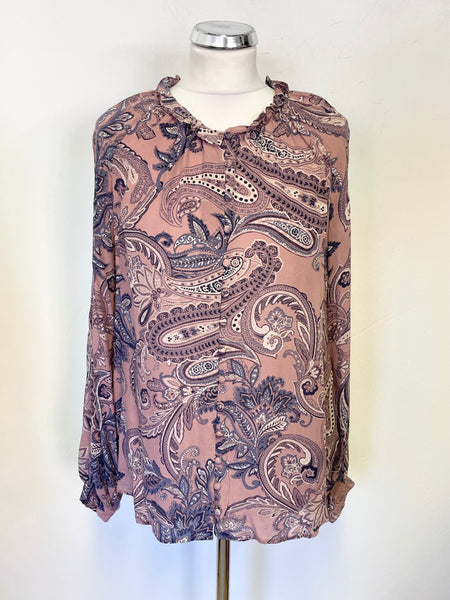 MONSOON SILK DUSKY PINK PAISLEY PRINT LONG SLEEVED BLOUSE SIZE 16