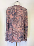 MONSOON SILK DUSKY PINK PAISLEY PRINT LONG SLEEVED BLOUSE SIZE 16