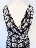 PRADA BLACK, GREY & IVORY FLORAL PRINT SILK SLEEVELESS FIT & FLARE DRESS  SIZE 38 UK 6