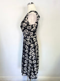 PRADA BLACK, GREY & IVORY FLORAL PRINT SILK SLEEVELESS FIT & FLARE DRESS  SIZE 38 UK 6