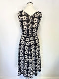 PRADA BLACK, GREY & IVORY FLORAL PRINT SILK SLEEVELESS FIT & FLARE DRESS  SIZE 38 UK 6