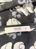 PRADA BLACK, GREY & IVORY FLORAL PRINT SILK SLEEVELESS FIT & FLARE DRESS  SIZE 38 UK 6