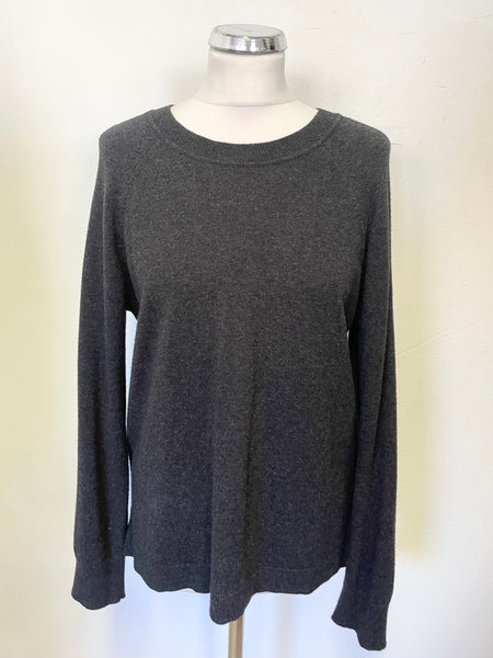 WHITE COMPANY DARK GREY MERINO WOOL MIX VENTED BACK LONG SLEEVED JUMPER  SIZE 12