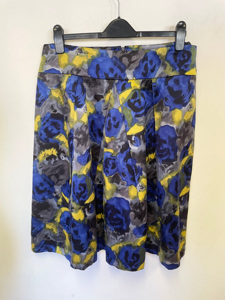 HOBBS BLUE MIX FLORAL PRINT UNPRESSED PLEATED A-LINE SKIRT SIZE 16