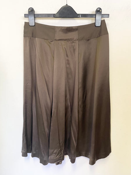 NOUGAT LONDON 100% SILK BROWN FLARED KNEE LENGTH SKIRT SIZE 0 UK 8/10