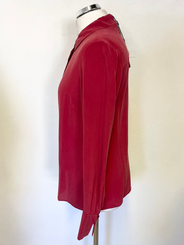 BRAND NEW WITH TAGS HOBBS SILK ODETTE SCARLET RED LONG SLEEVED SHIRT SIZE 10