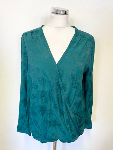 BRAND NEW THOUGHT MALACHITE GREEN WRAP FRONT LONG SLEEVED TOP  SIZE 10