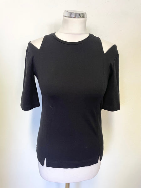 WHISTLES BLACK COLD SHOULDER SHORT SLEEVED TOP SIZE 8