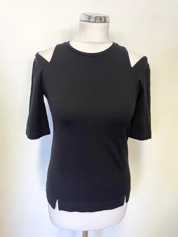 WHISTLES BLACK COLD SHOULDER SHORT SLEEVED TOP SIZE 8